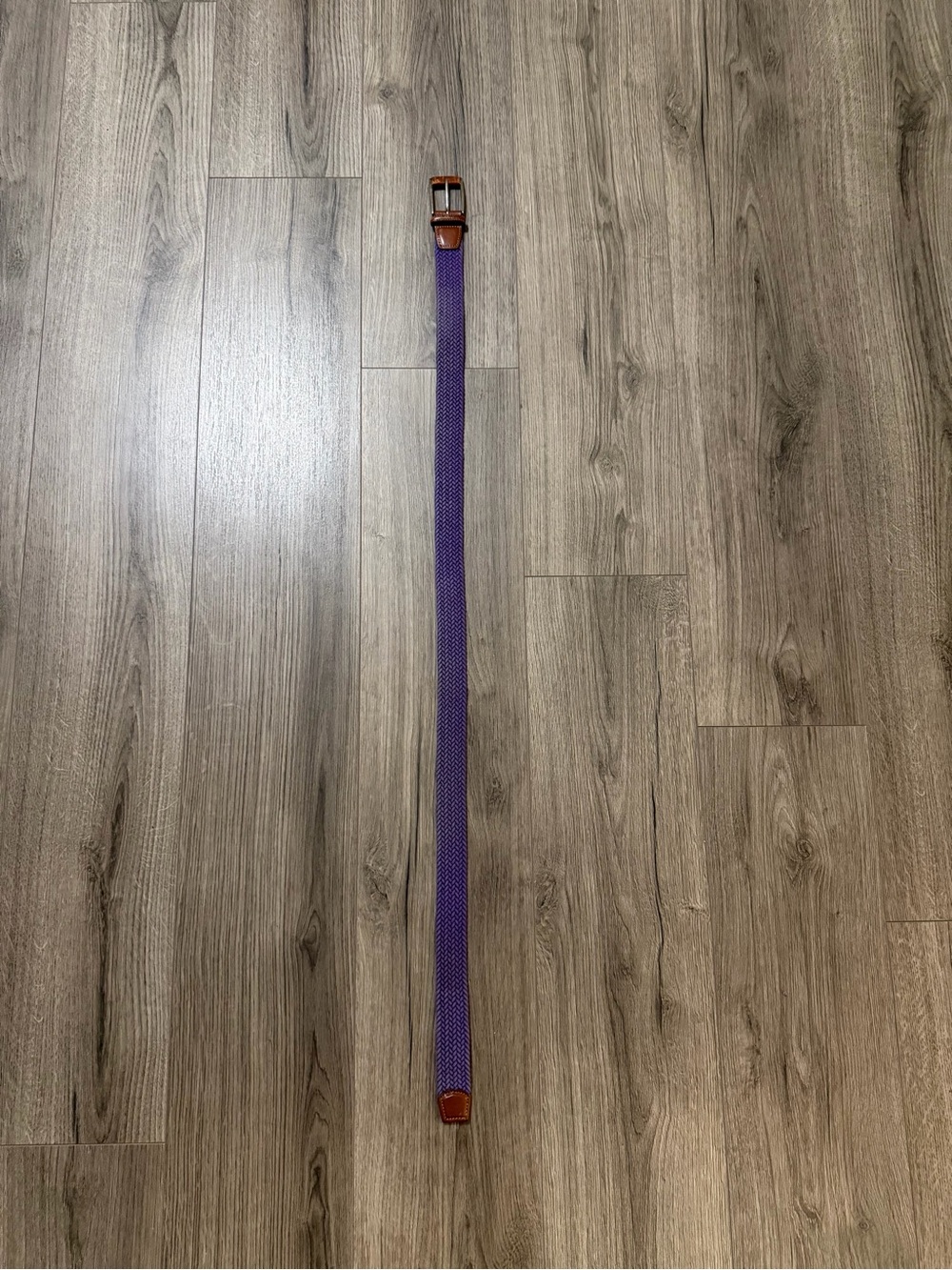 Peter Millar Brown Leather Belt Accent with Purple Woven